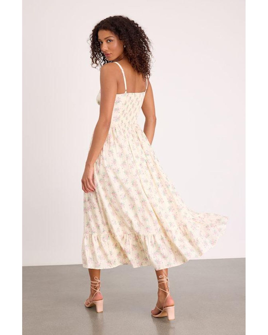 Lulus Natural Odilie Pale Floral Lace Sleeveless Midi Dress