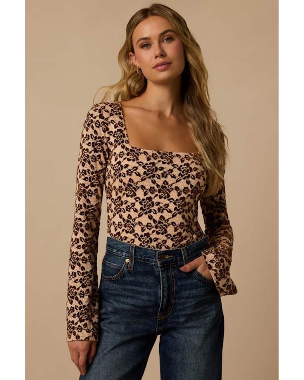 Lulus Blue Lottie Floral Long Sleeve Top