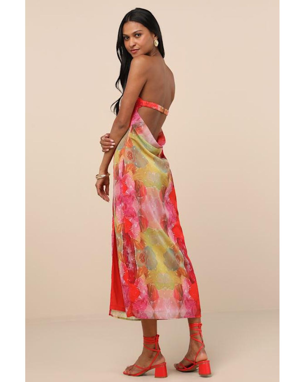 Lulus Red Bethany Multi Clip Dot Strapless Cutout Midi Dress