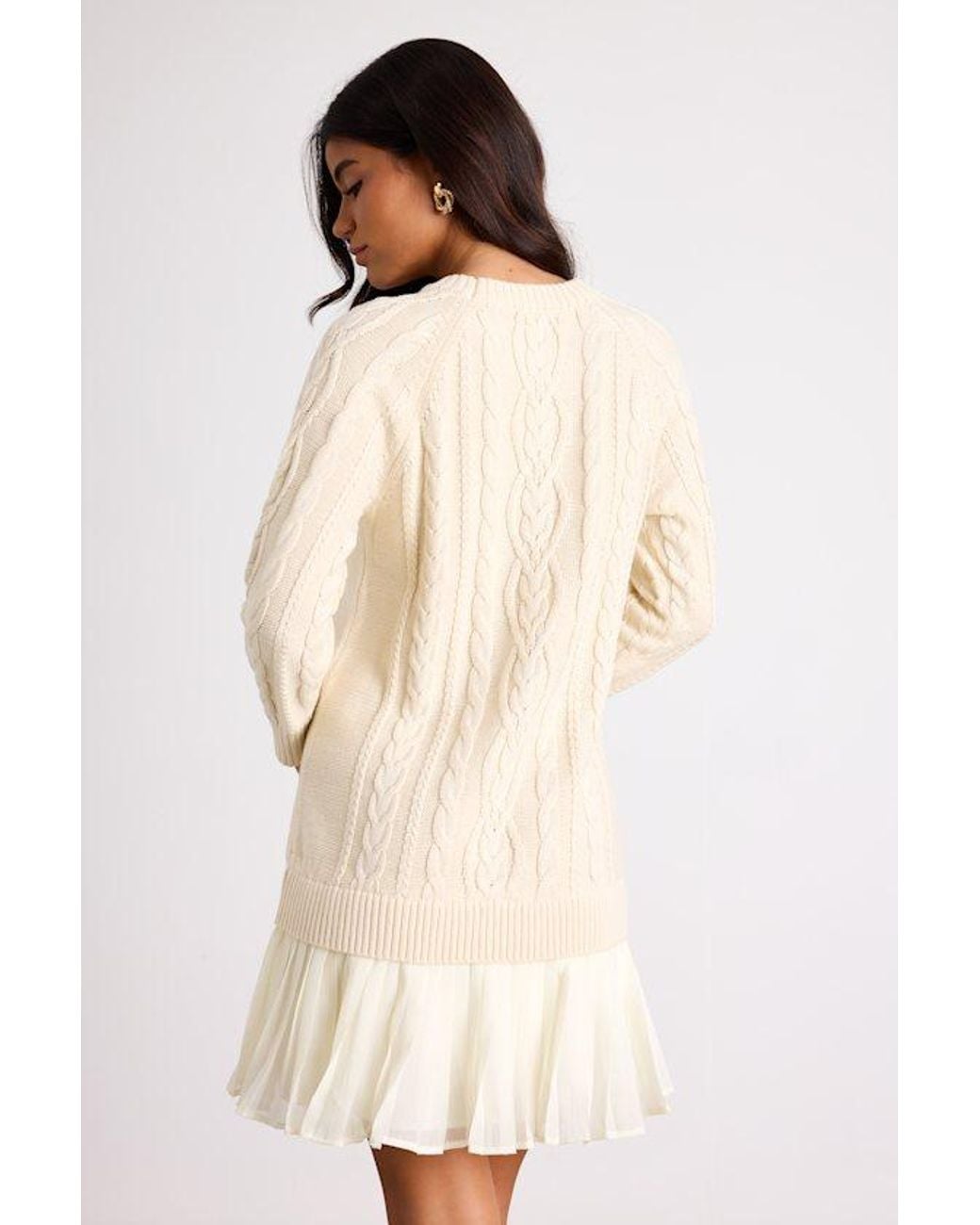 Lulus Natural Alvie Cream Cable Knit Drop Waist Sweater Dress