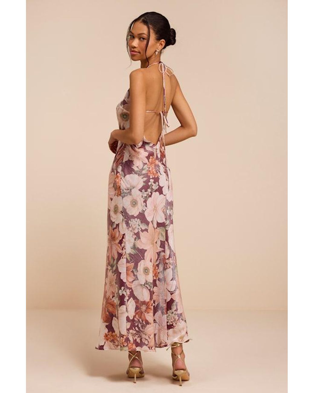 Lulus Pink Sidney Dark Multi Floral Halter Maxi Dress