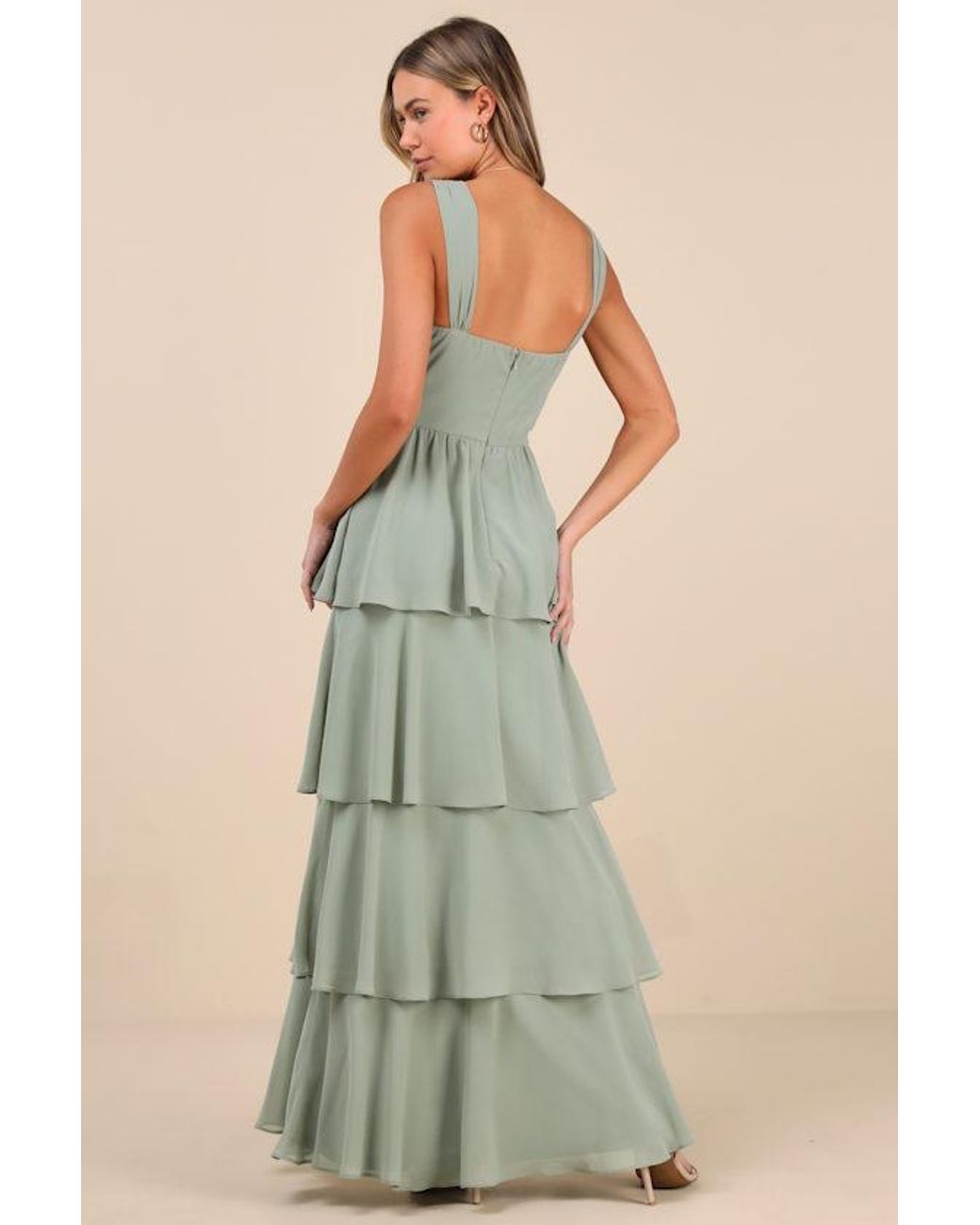 Lulus Brown Carlynda Sage Brush Tiered Bustier Maxi Dress