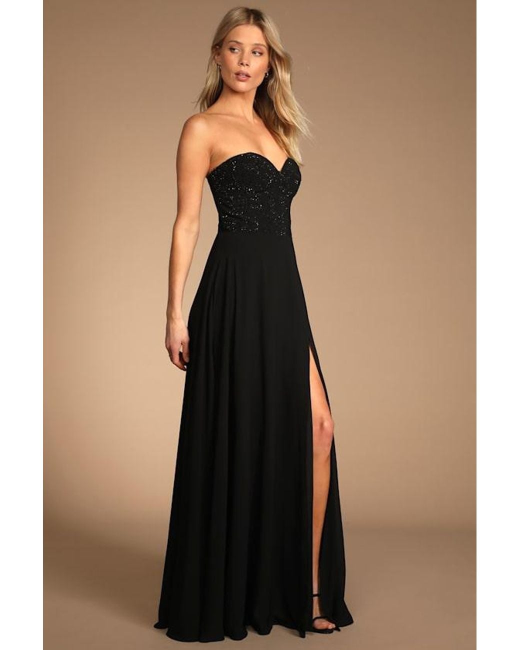 Lulus Black Remember This Moment Rhinestone Strapless Maxi Dress