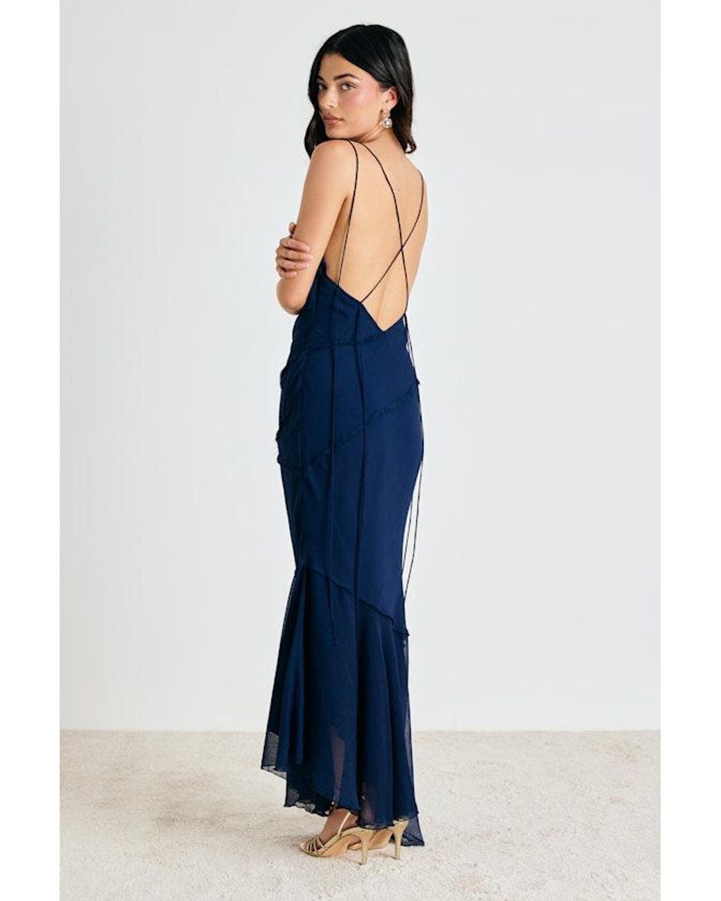 Lulus Blue Lanista Strappy Asymmetrical Maxi Dress