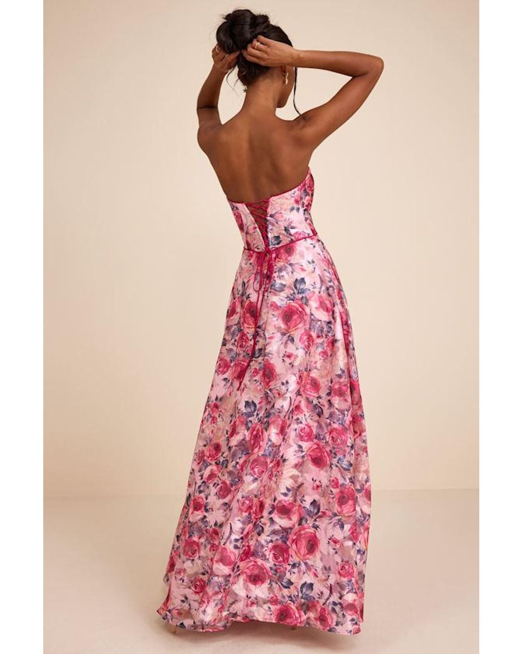 Lulus Pink Avaia Floral Strapless Maxi Dress