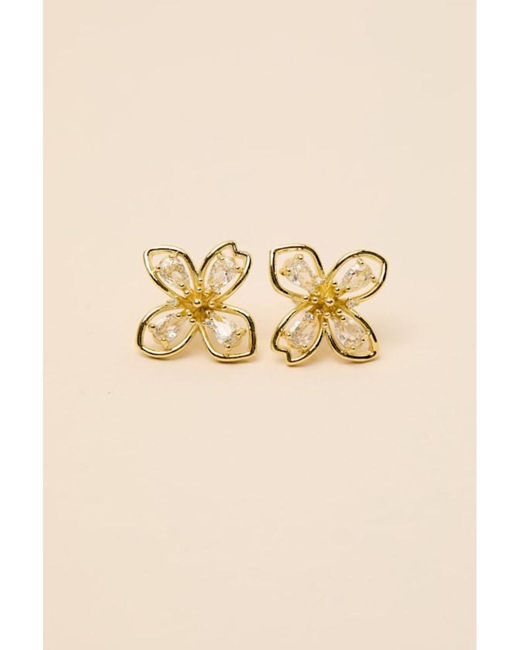 Lulus Brown Imelda Rhinestone Flower Earrings