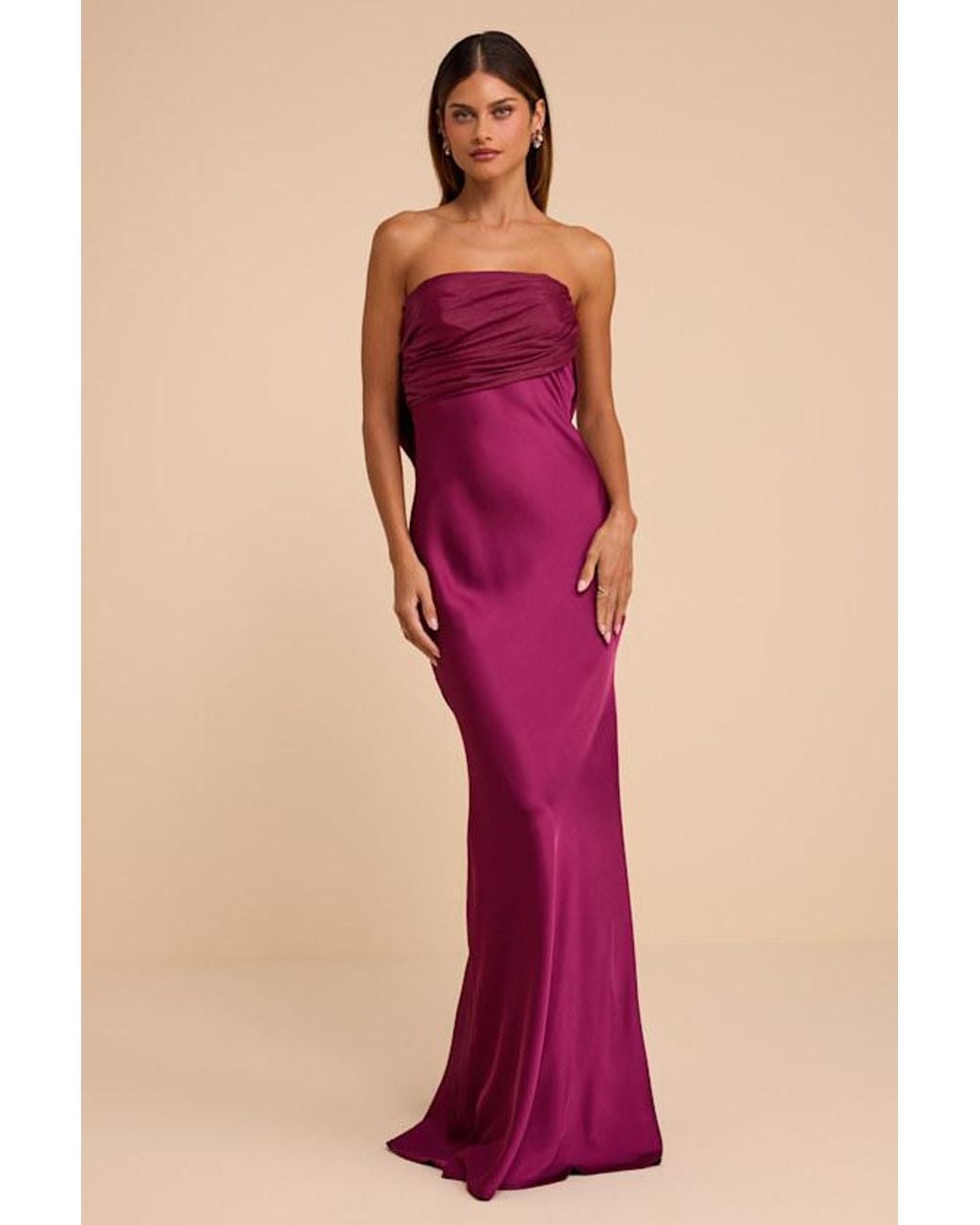 Lulus Red Lorelei Plum Satin Bow Maxi Dress