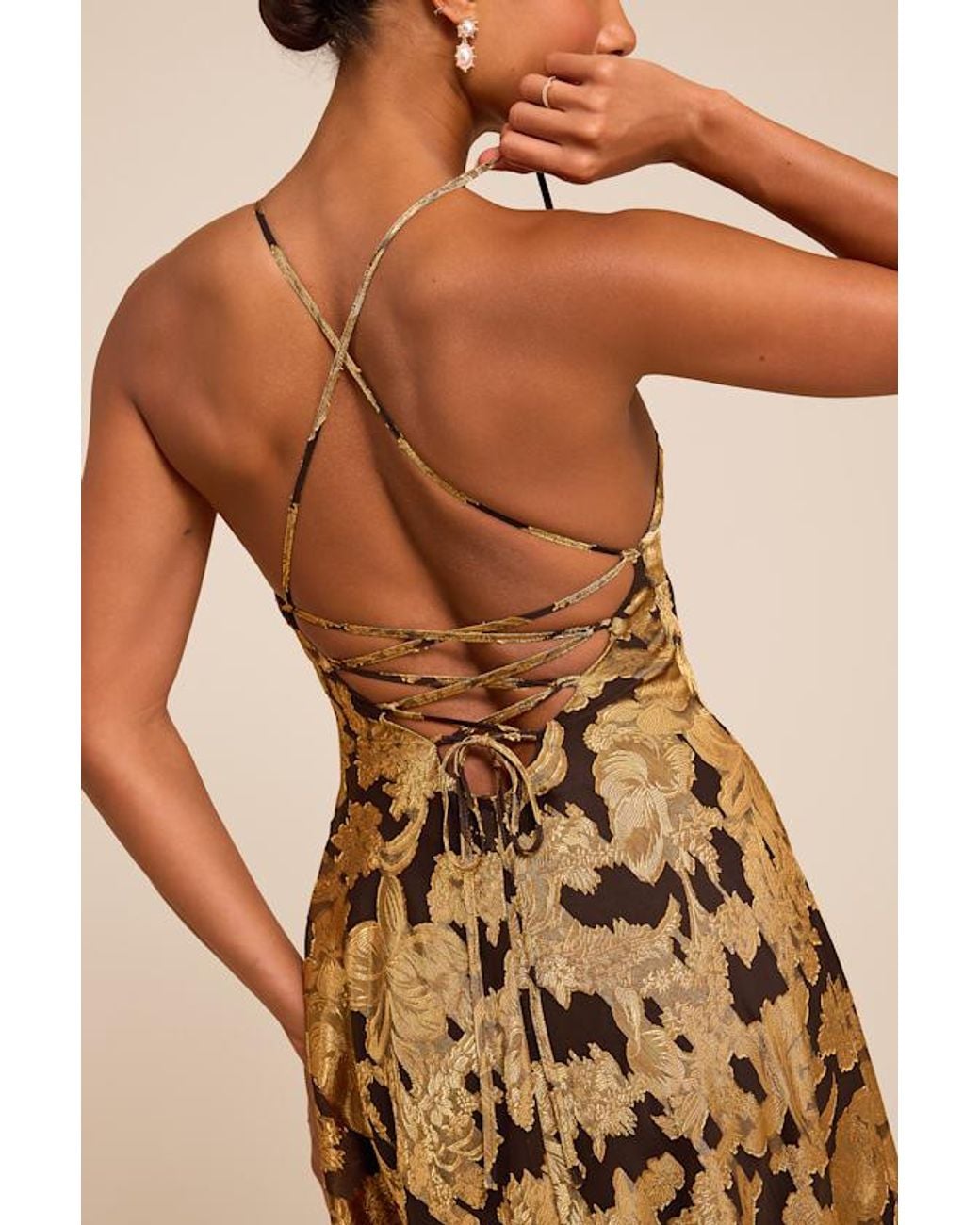 Lulus Natural Starlet Burnout Lace-Up Maxi Dress