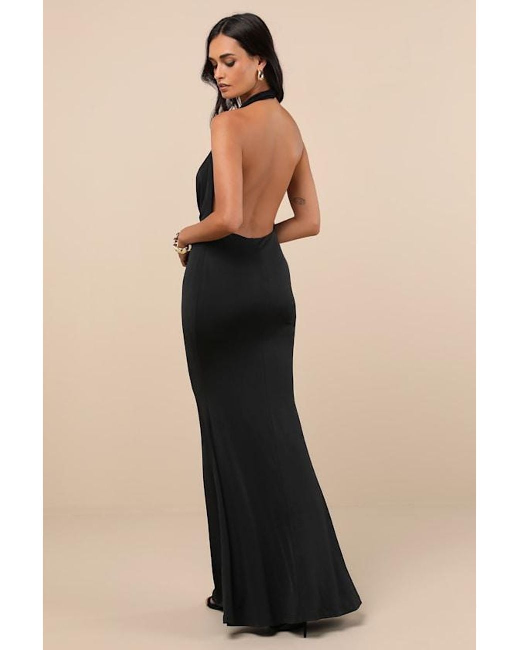 Lulus Black Eye-Catching Silhouette Cowl Neck Halter Maxi Dress