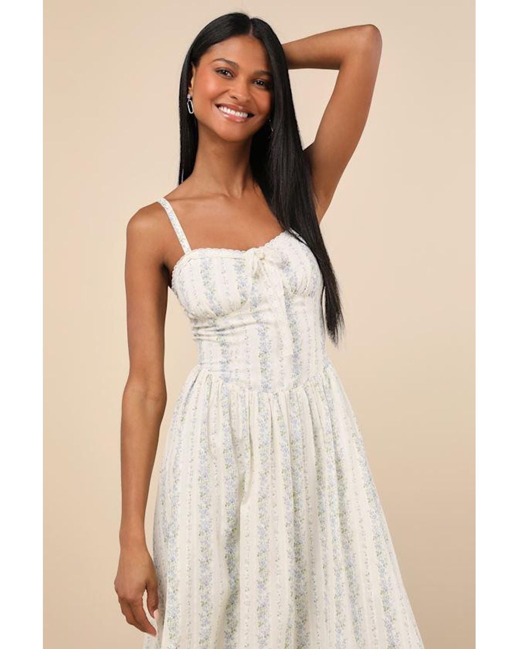 chinese dress ladies Cream Lace Trim Sleeveless Slip Mini Dress main image 1