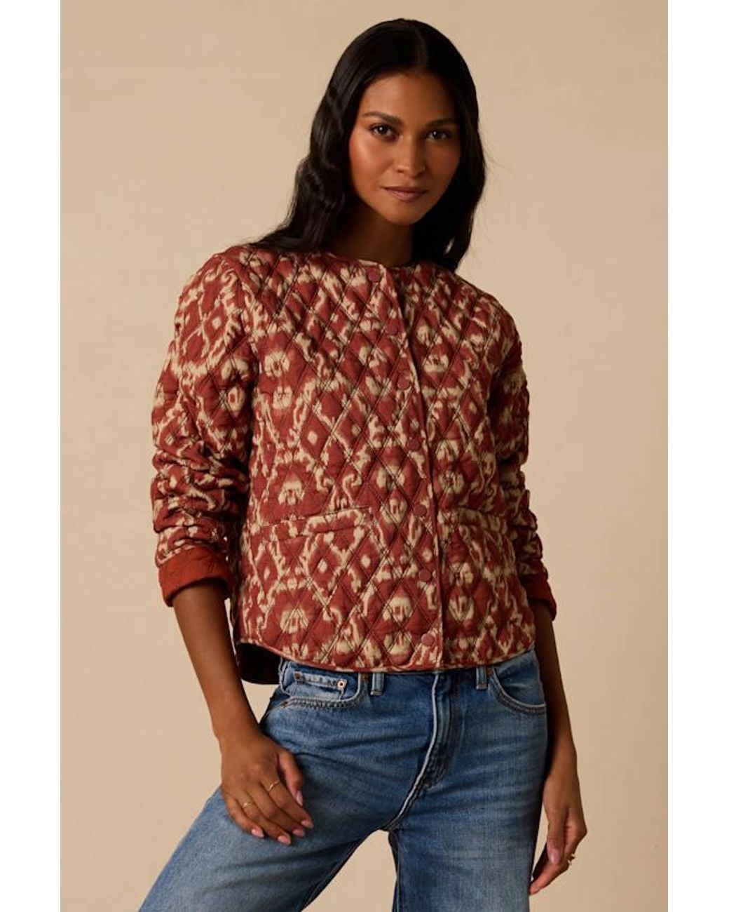 Lulus Red Corrigan Rust Print Quilted Jacket