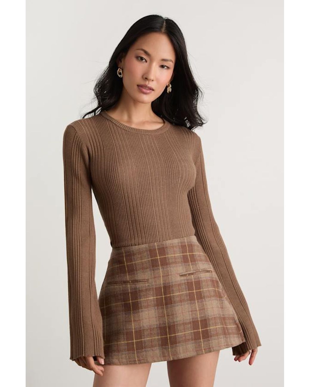 Lulus Brown Nydia Ribbed Long Sleeve Sweater Top