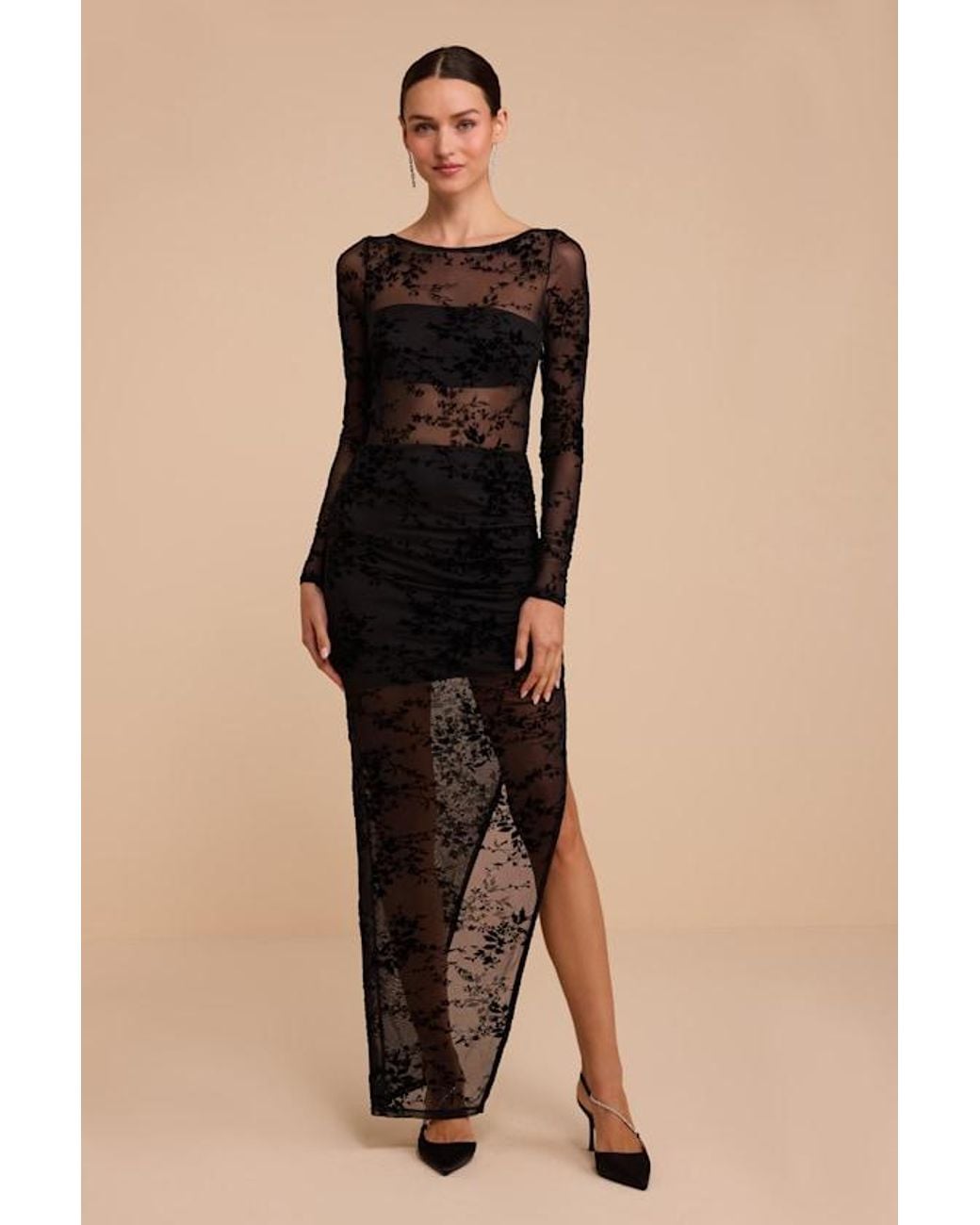 Lulus Natural Zena Lace Long Sleeve Maxi Dress