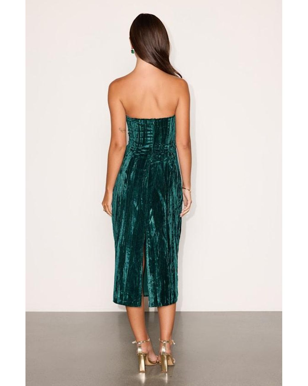 Lulus Green Elenita Velvet Strapless Midi Dress
