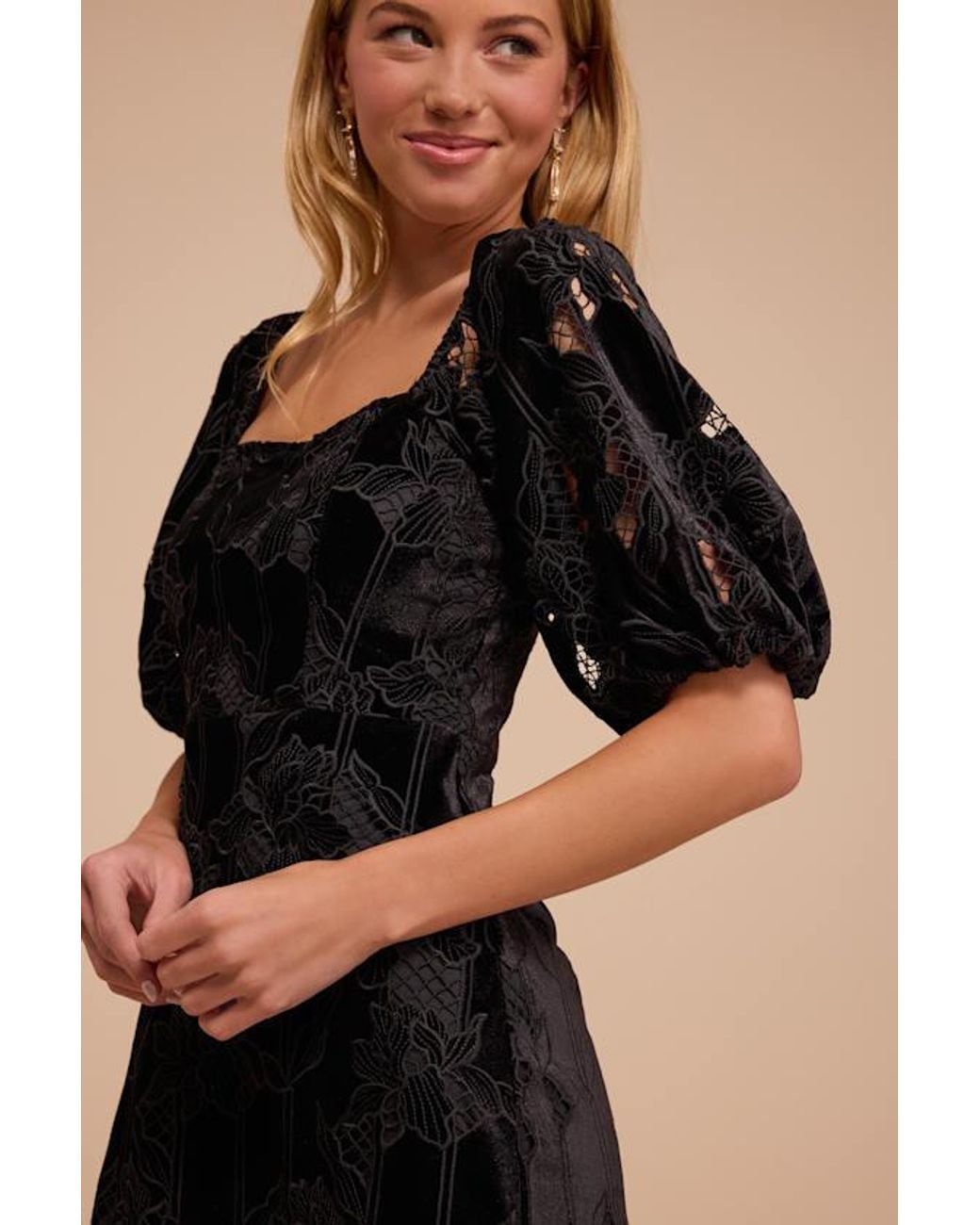 Lulus Black Reece Floral Velvet Mini Dress