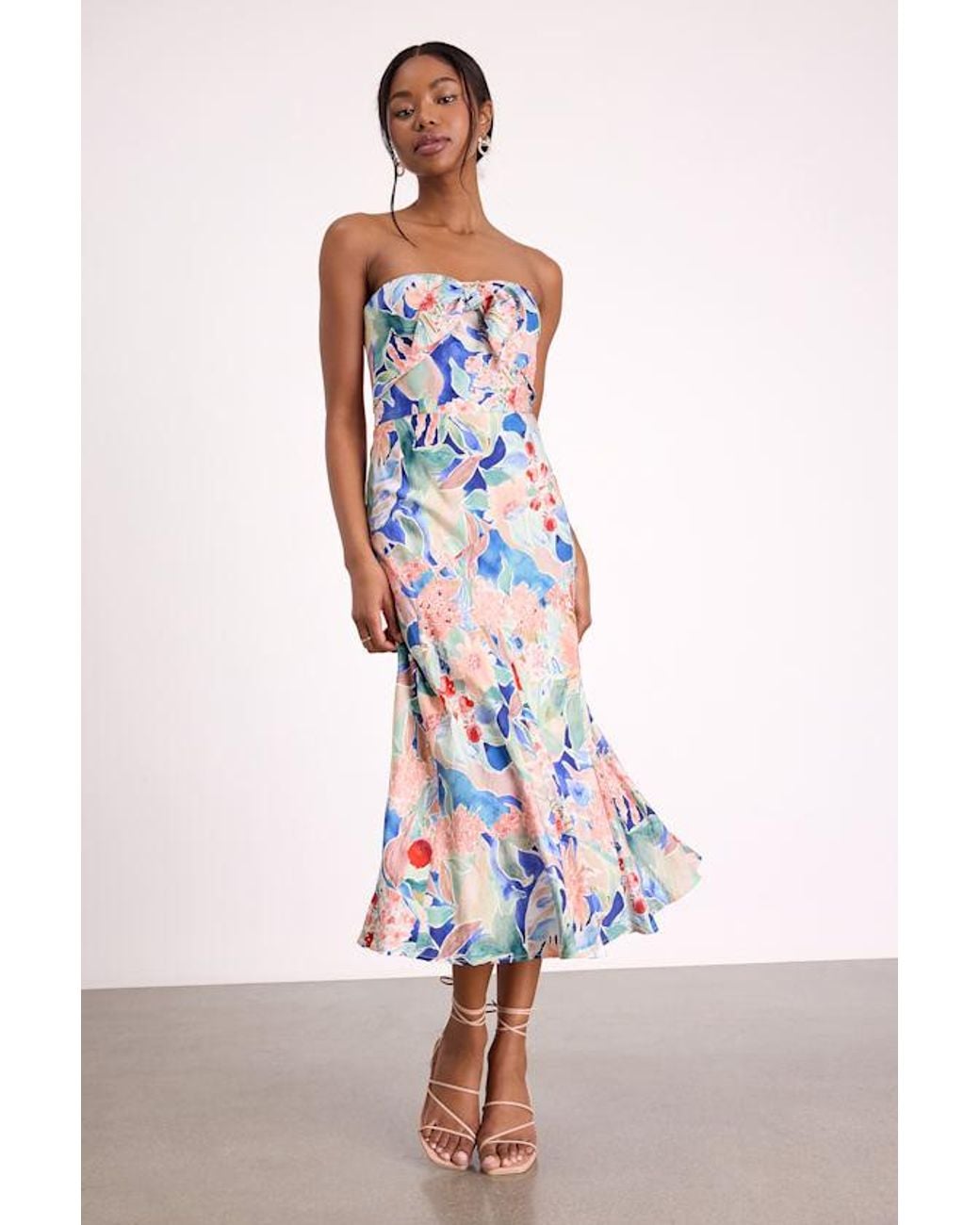 Lulus Pink Shauna Multi Floral Tie-Front Midi Dress