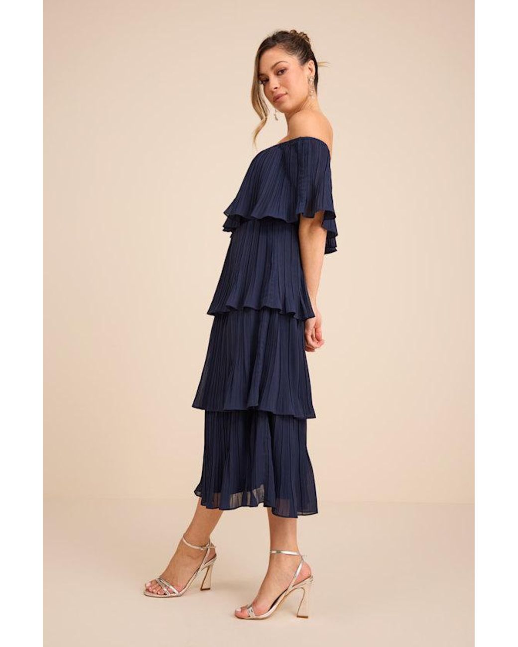 Lulus Blue Gala Ready Off-The-Shoulder Ruffle Midi Dress