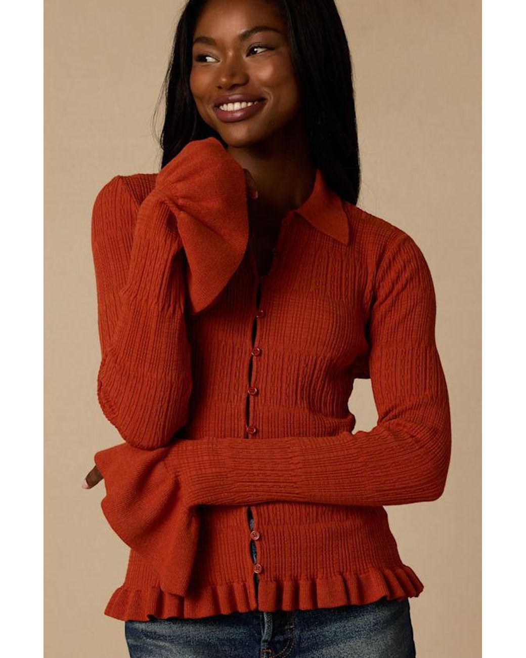 Lulus Arlinda Rust Knit Textured Cardigan Sweater Top