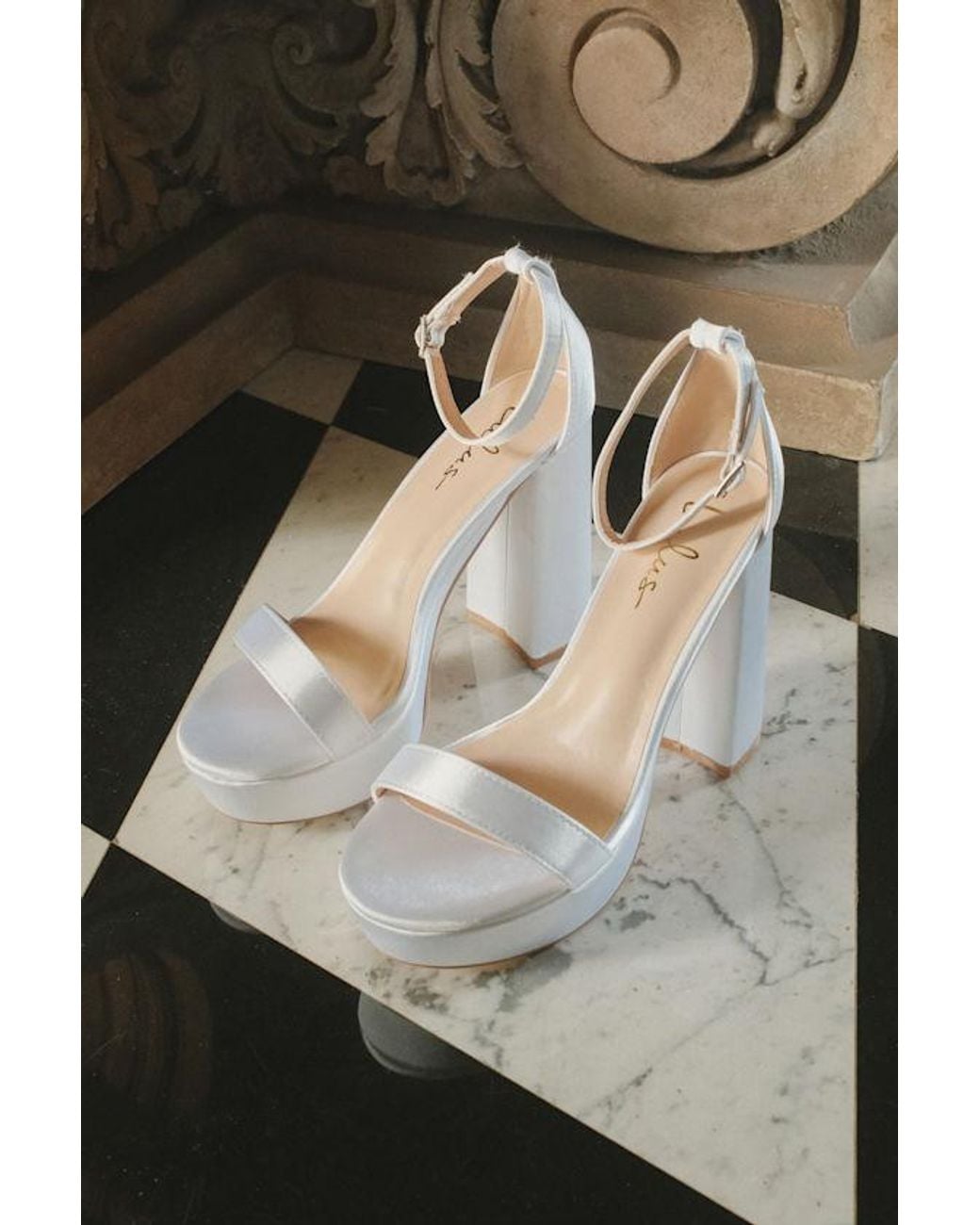 Lulus White Arrabella Satin Platform Ankle Strap Heels