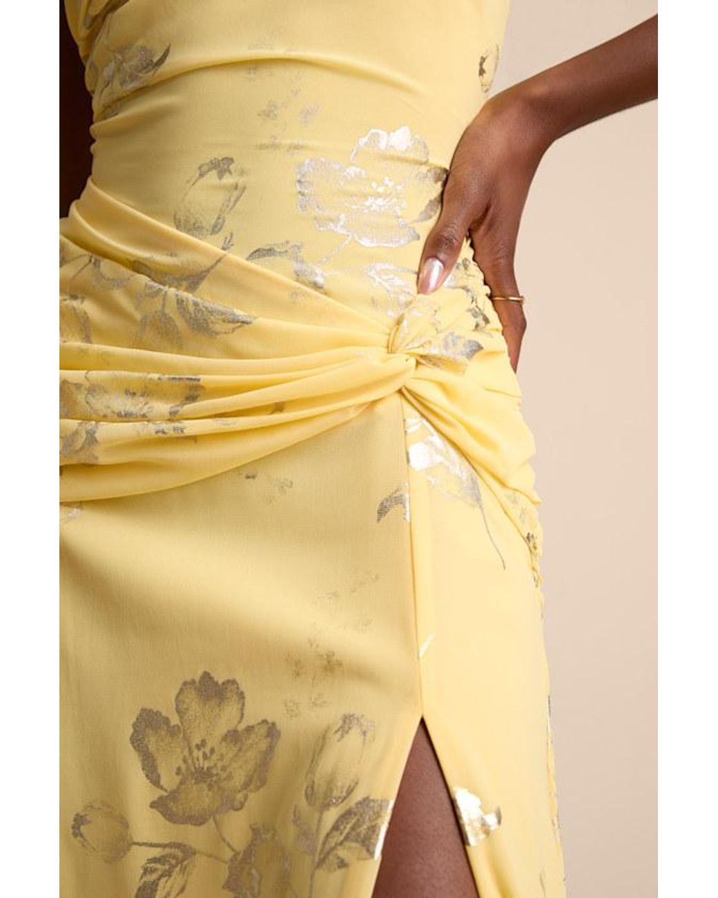 Lulus Natural Dayana Metallic Floral Backless Maxi Dress