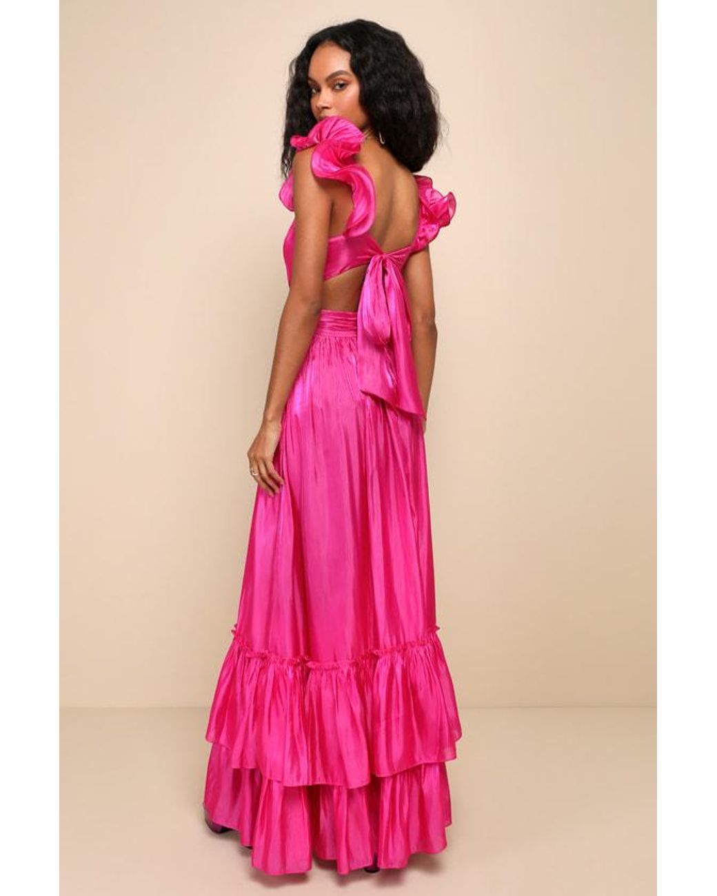 Lulus Pink Pristine Glow Ruffled Tie-Back Maxi Dress