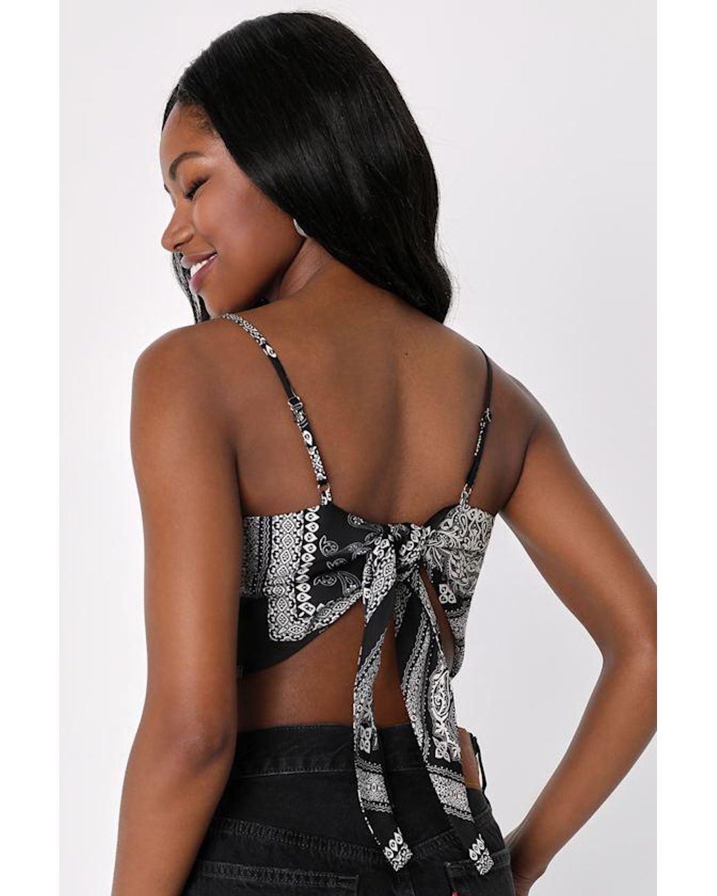 Lulus Black Rodeo Romance Paisley Bandana Print Handkerchief Top