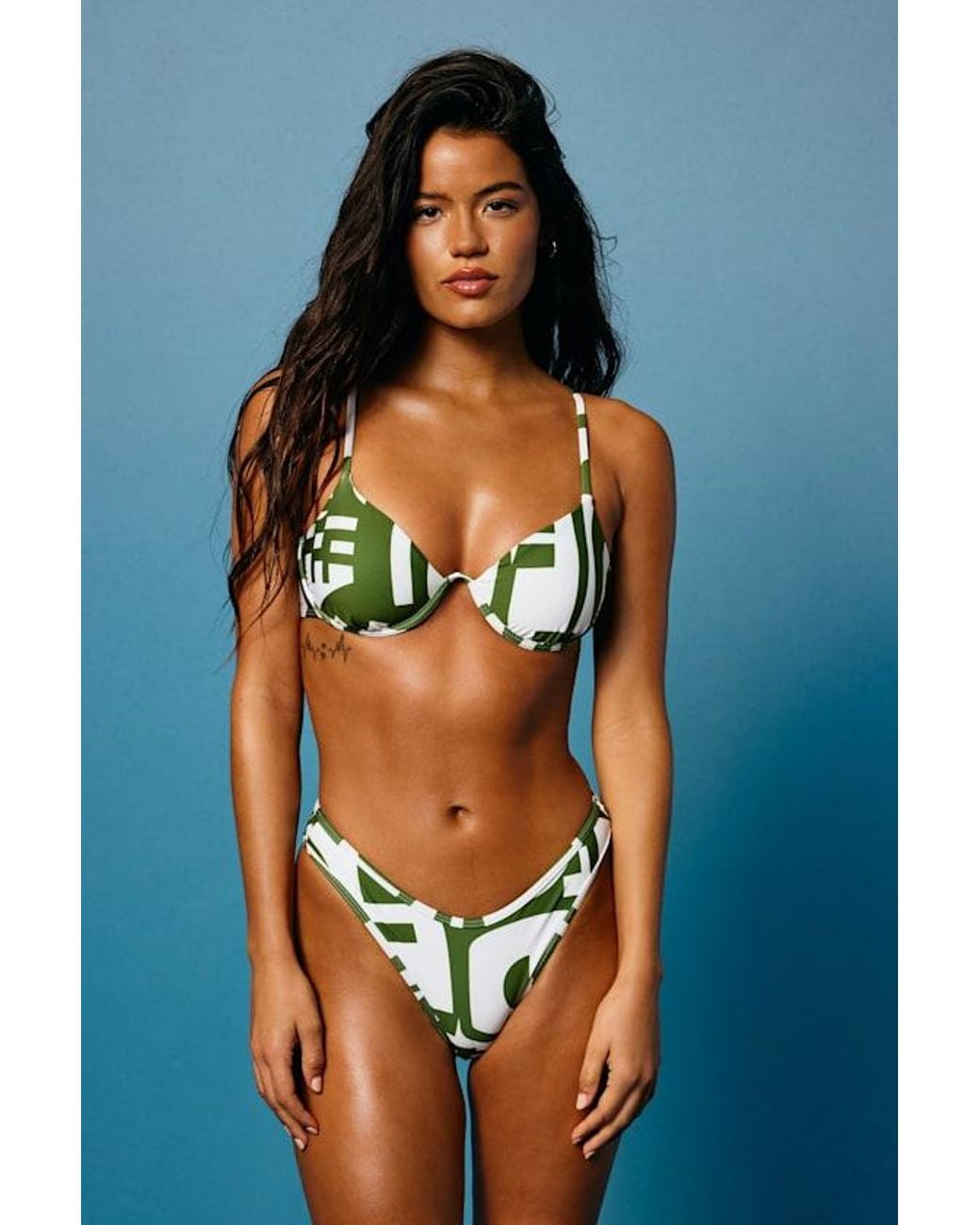 Lulus Blue Hang Ten Abstract Print Underwire Bikini Top