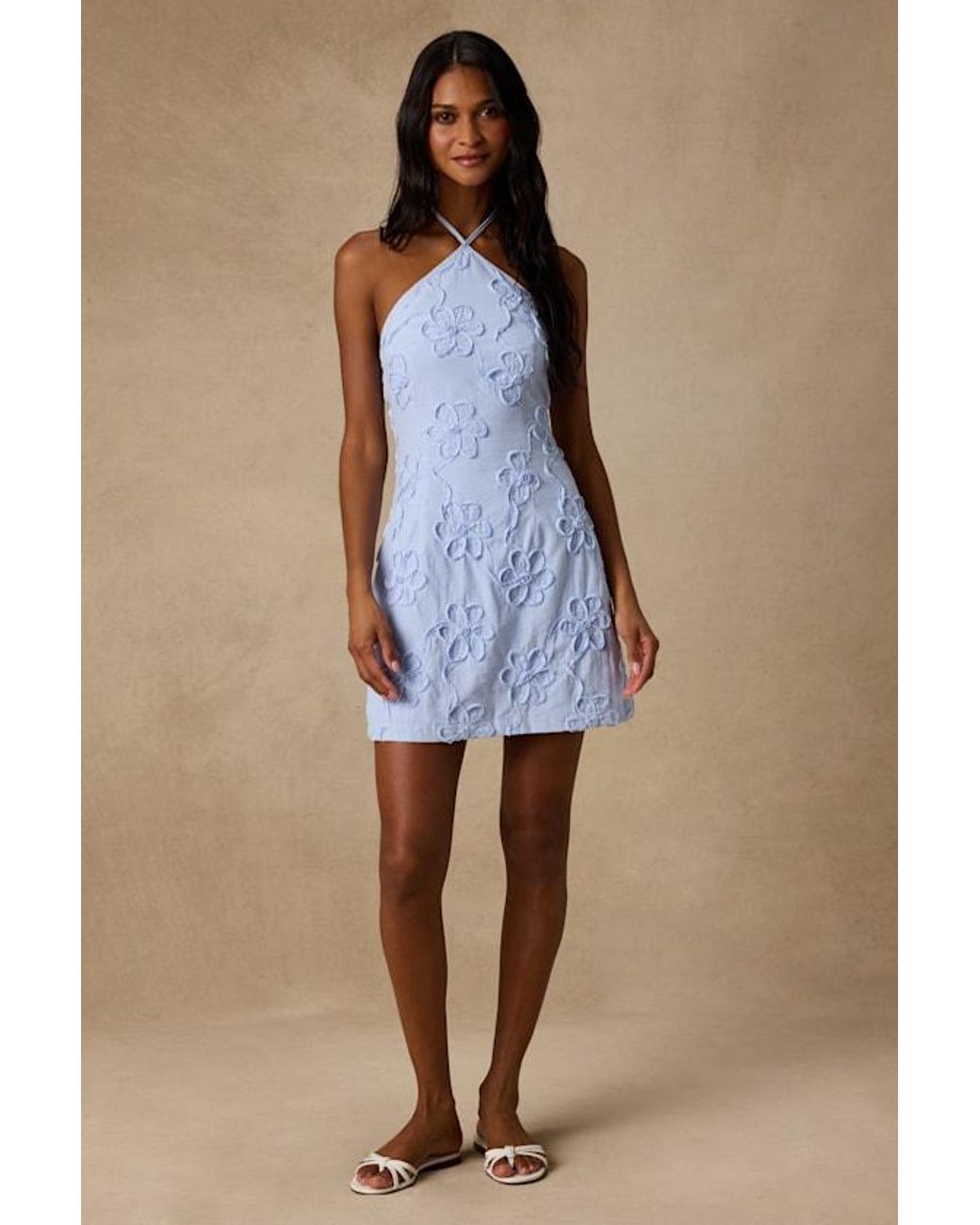 Lulus Blue Marlina Striped Floral Halter Mini Dress
