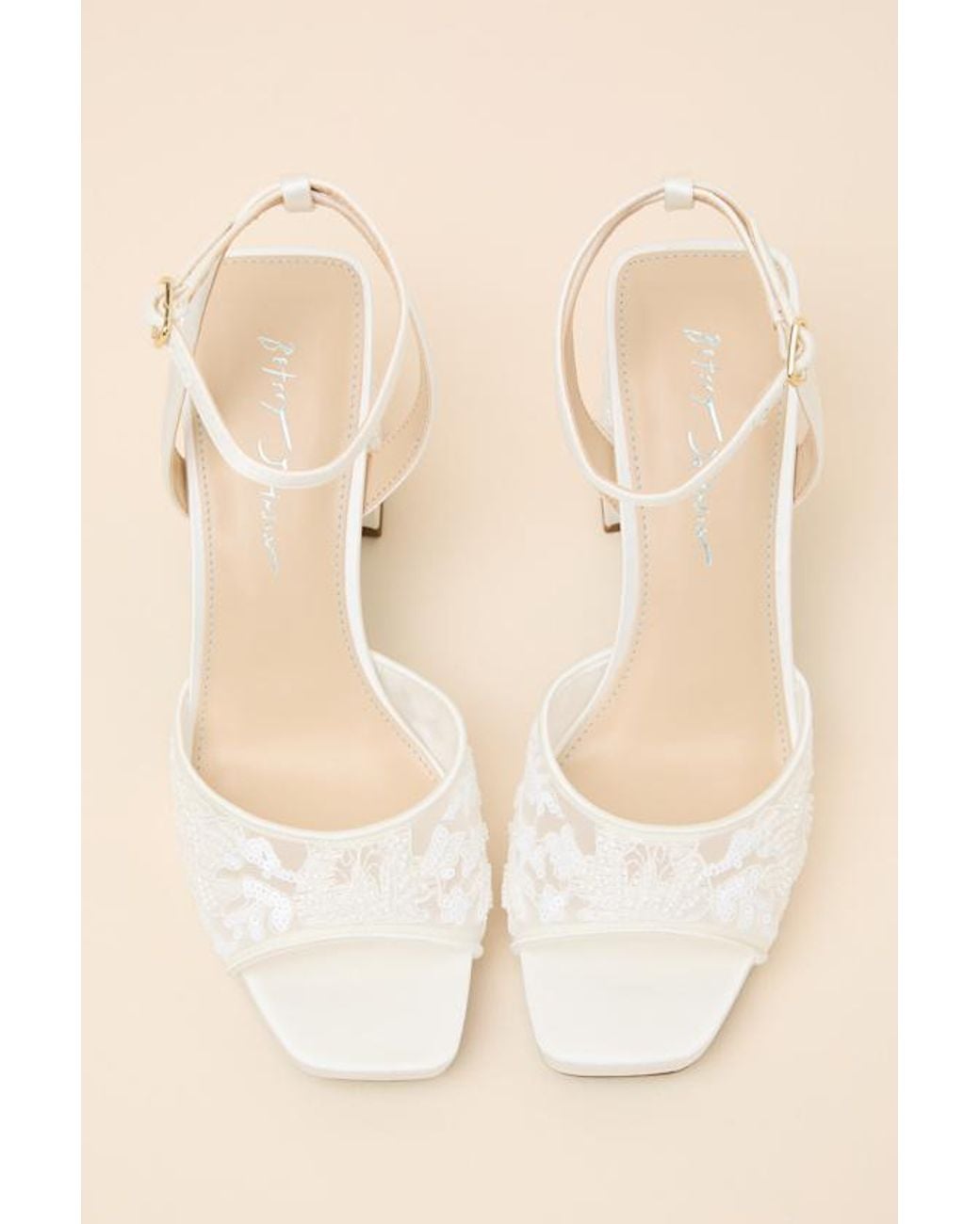 Betsey Johnson Natural Junie Beaded Platform Ankle Strap High Heel Sandals