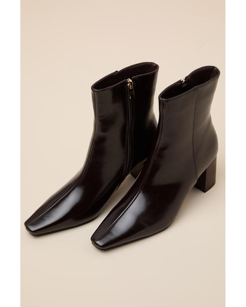 Billini Natural Norinne Chocolate Patent Ankle Boots