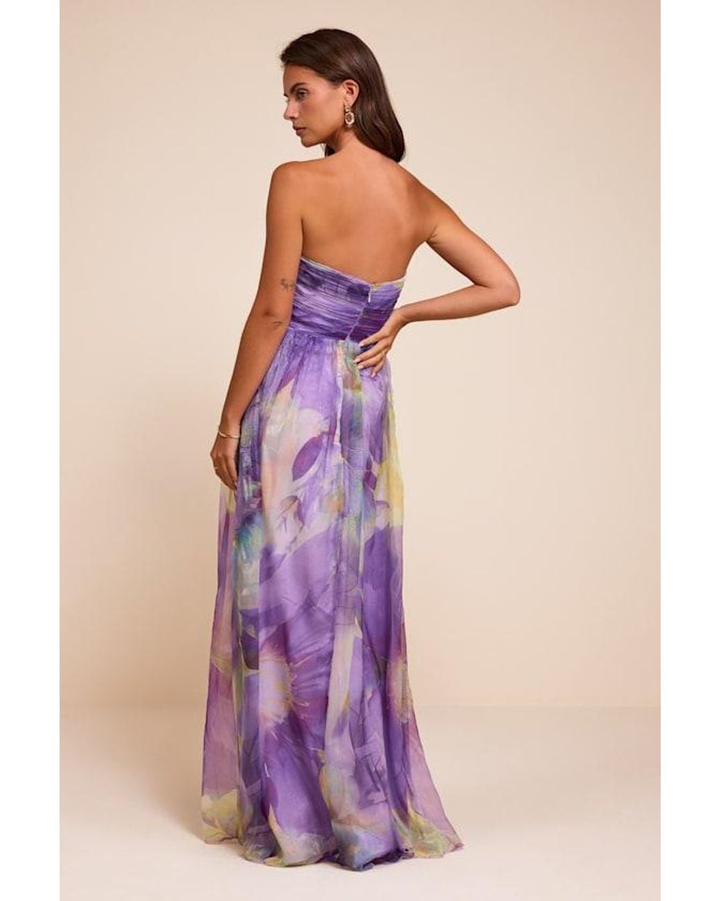 Lulus Purple Galilea Multi Floral Strapless Maxi Dress