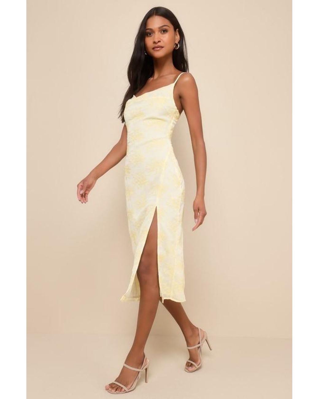 Lulus Natural Lovely Existence Embroidered Cowl Neck Midi Dress