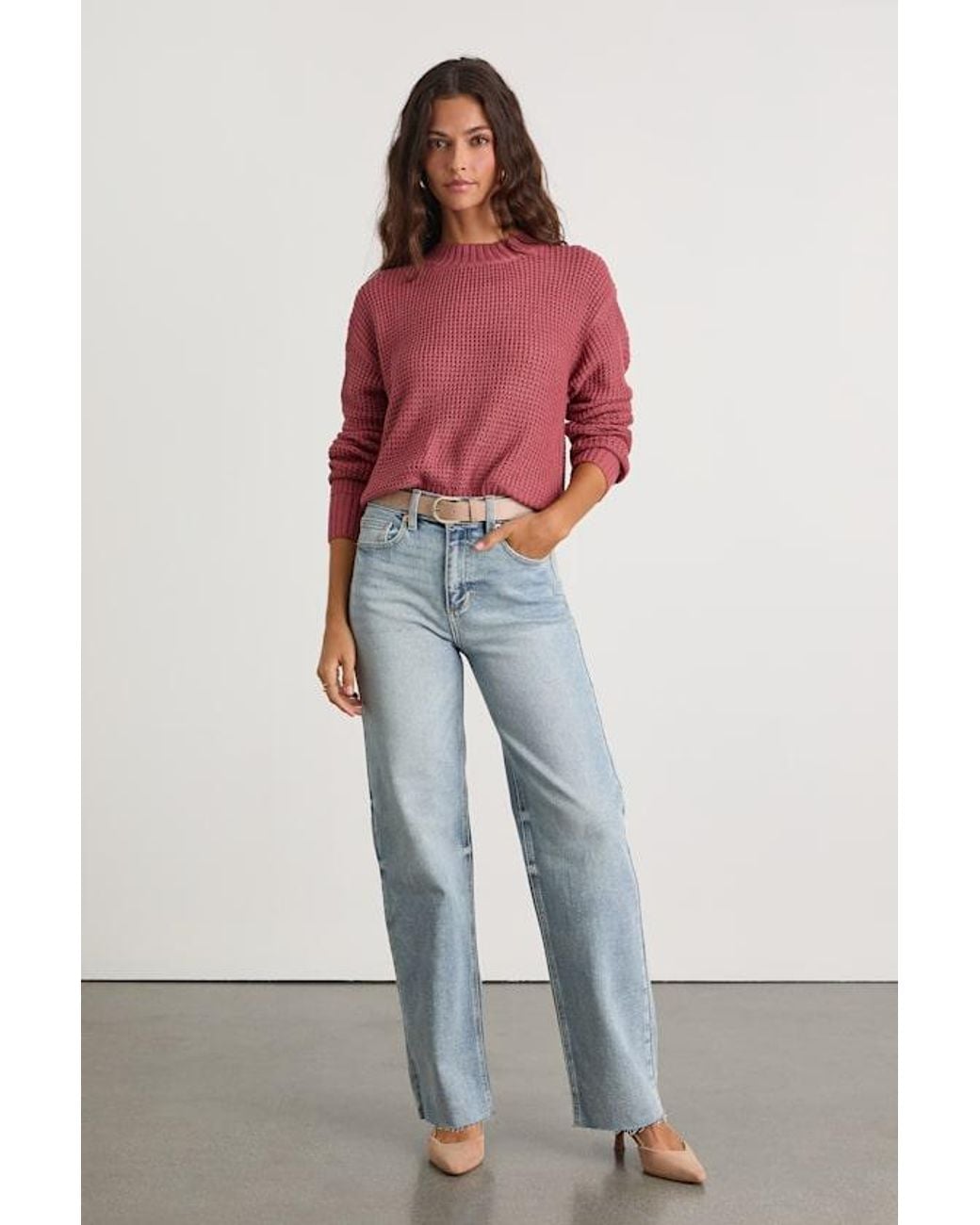Lulus Red Campfire Cozy Rusty Rose Cropped Sweater