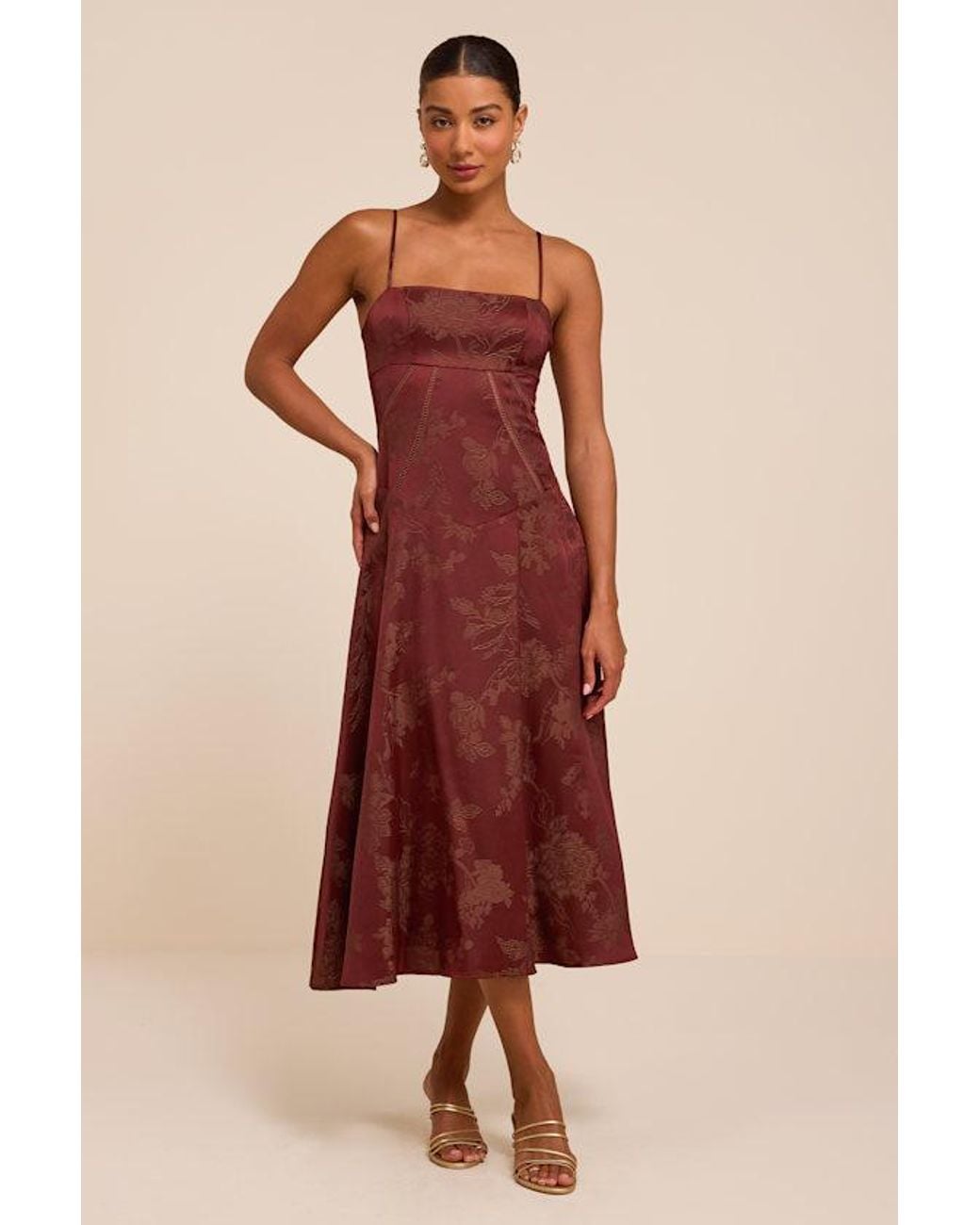 Lulus Red Dex Rust Jacquard Lace-Up Midi Dress