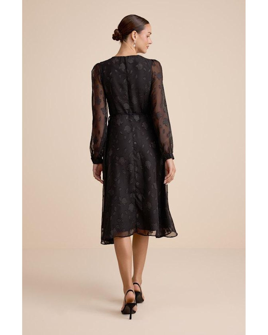 Lulus Black Evening Of Elegance Floral Jacquard Wrap Midi Dress