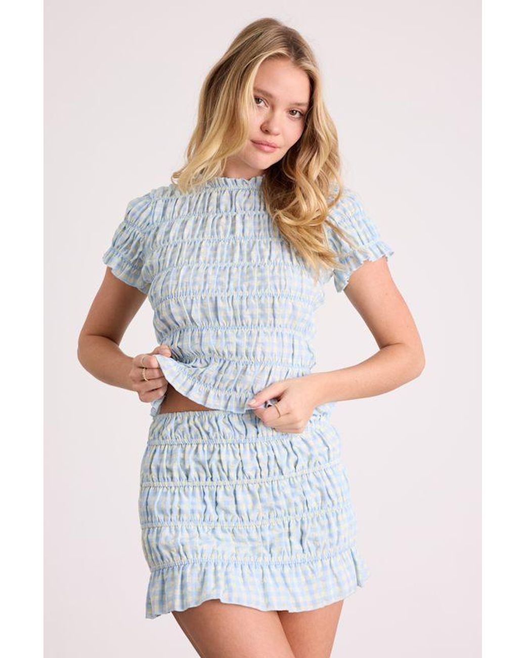 Lulus White Celera Gingham Smocked Mini Skirt