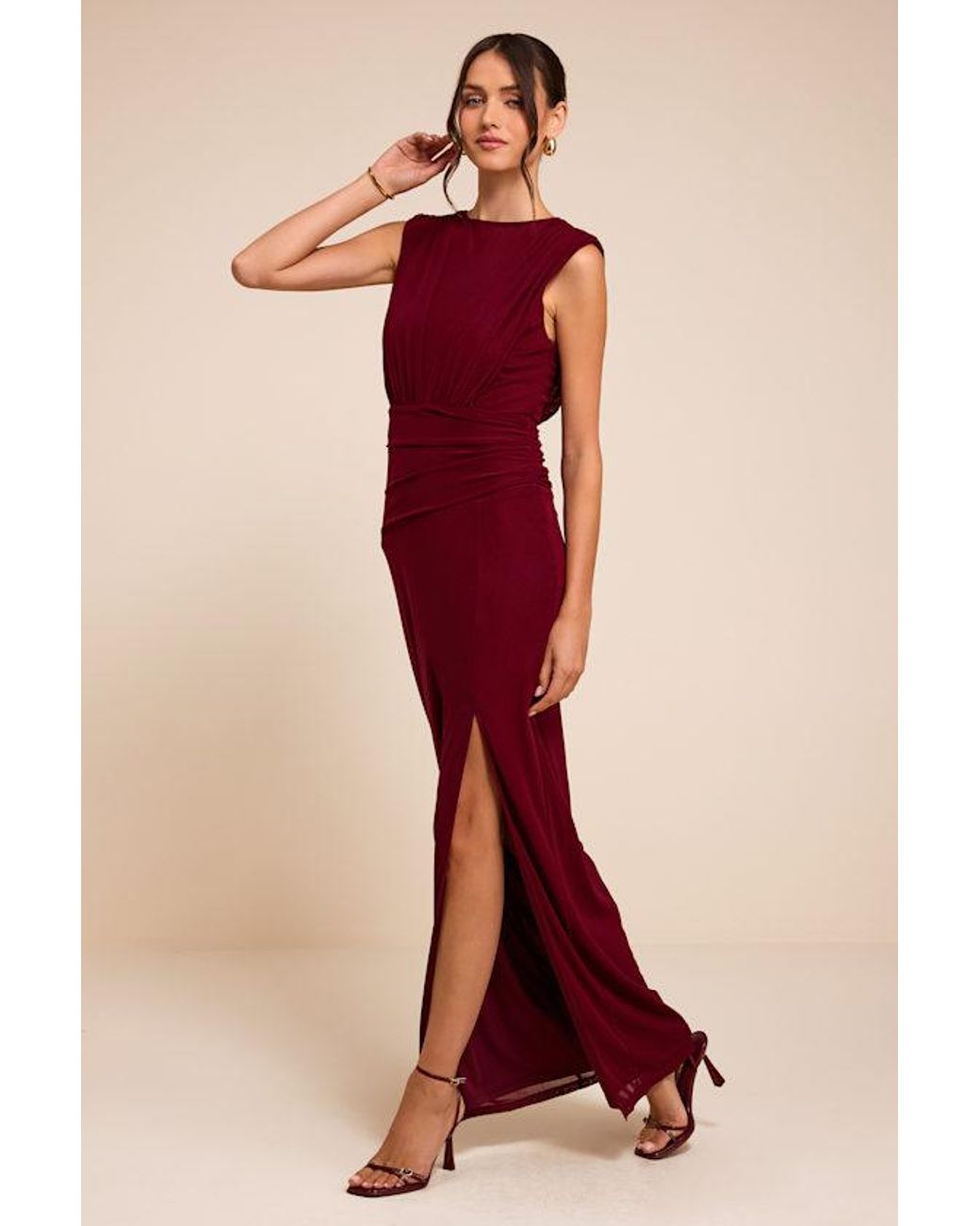 Lulus Red Beatrix Berry Plunge Maxi Dress