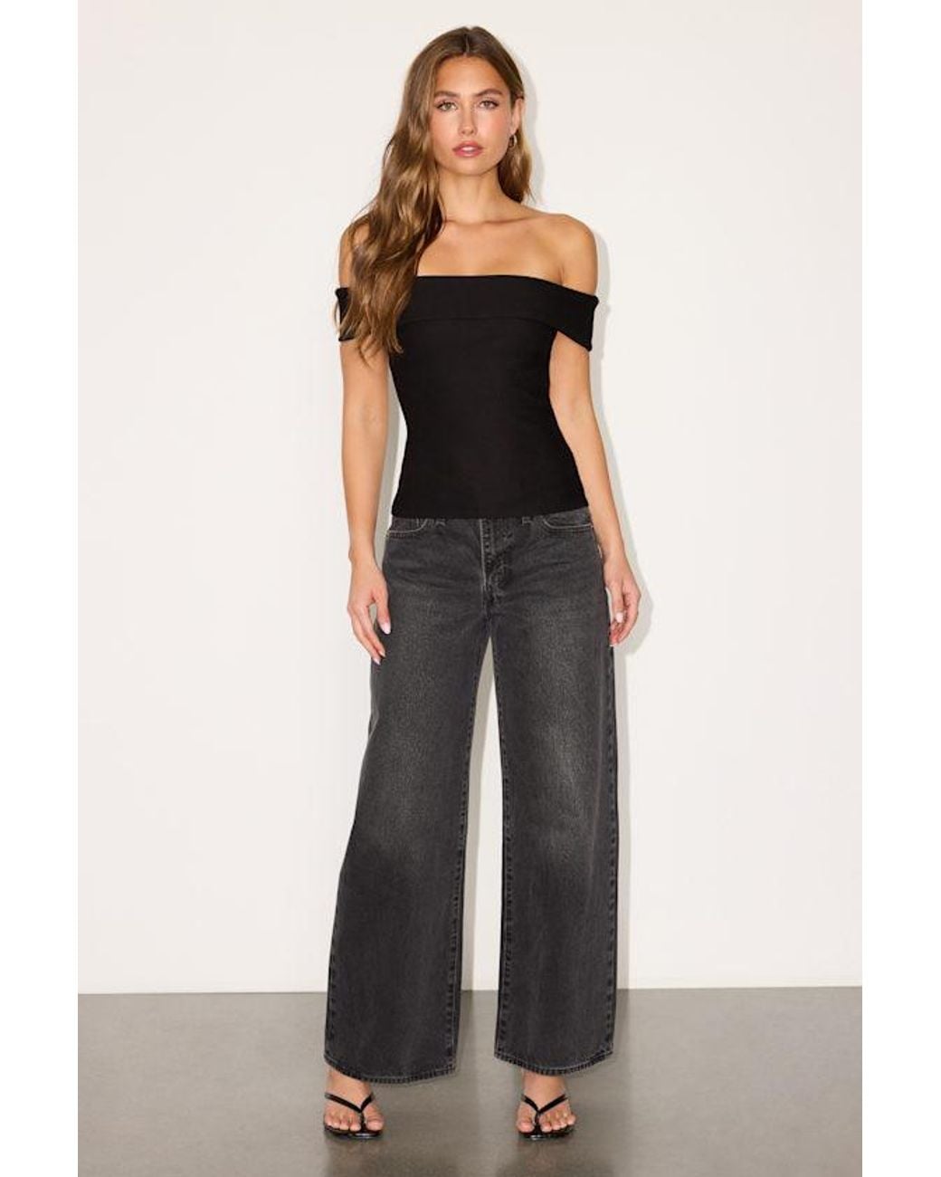 Lulus Black Davea Jersey Knit Off-The-Shoulder Top