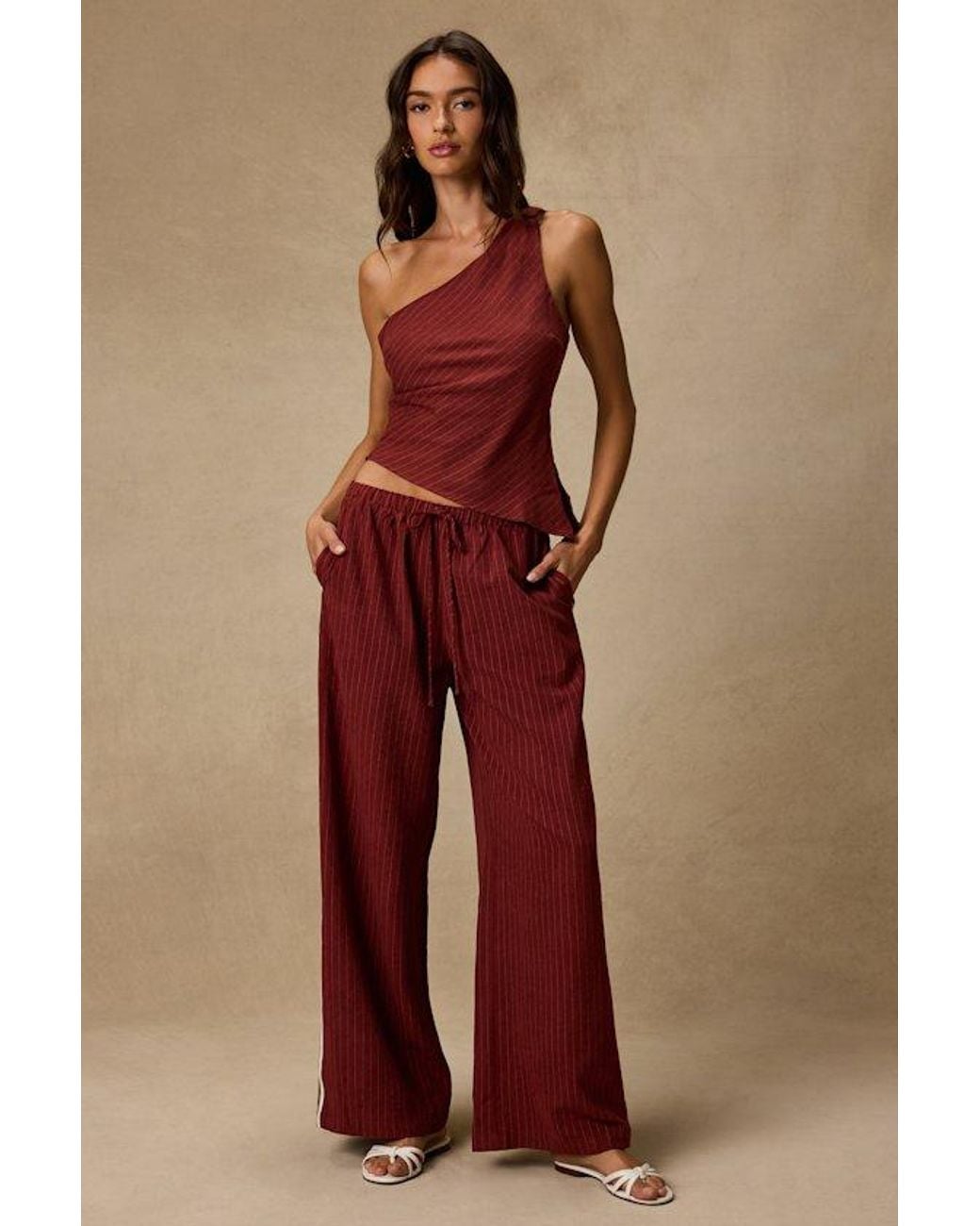 Lulus Brown Ives Pinstriped Drawstring Pants