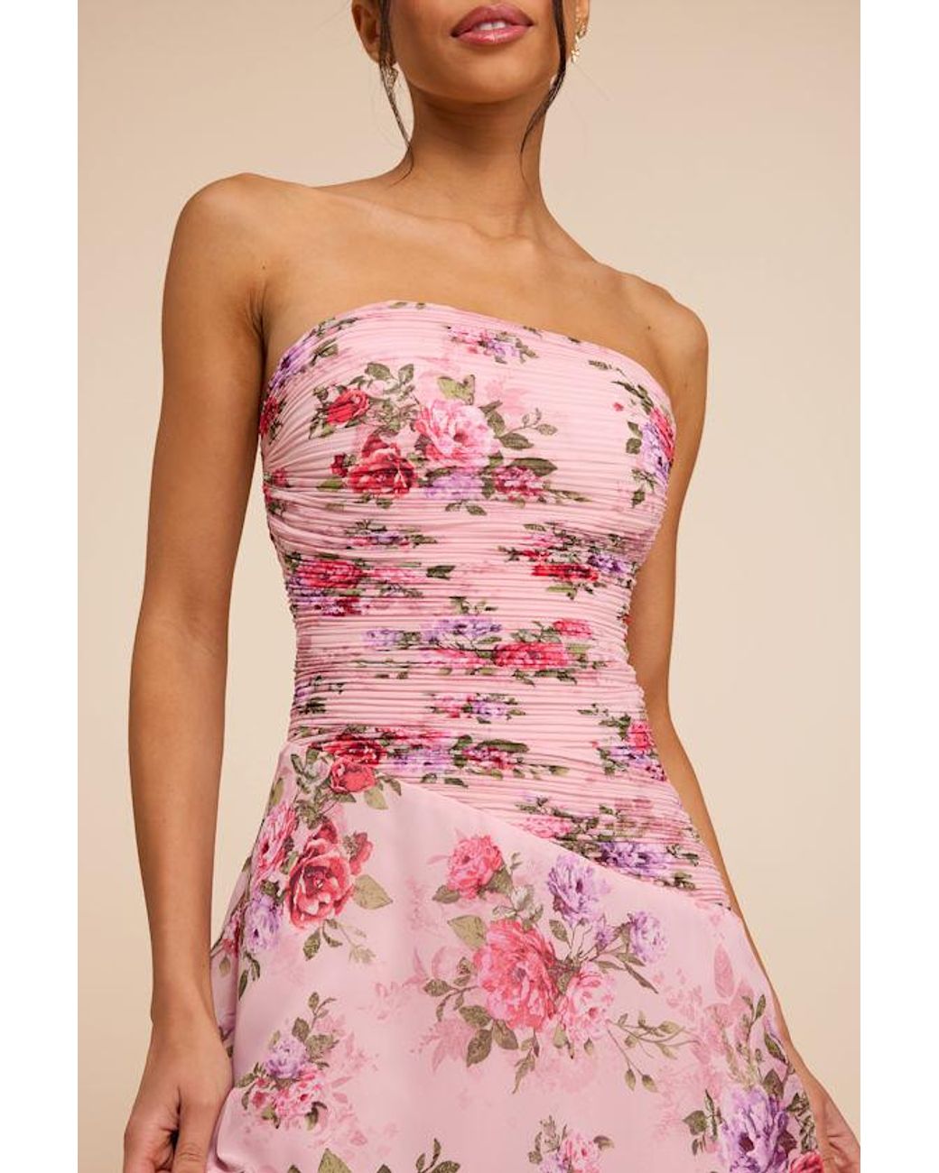 Lulus Pink Tanya Multi Satin Pleated Maxi Dress