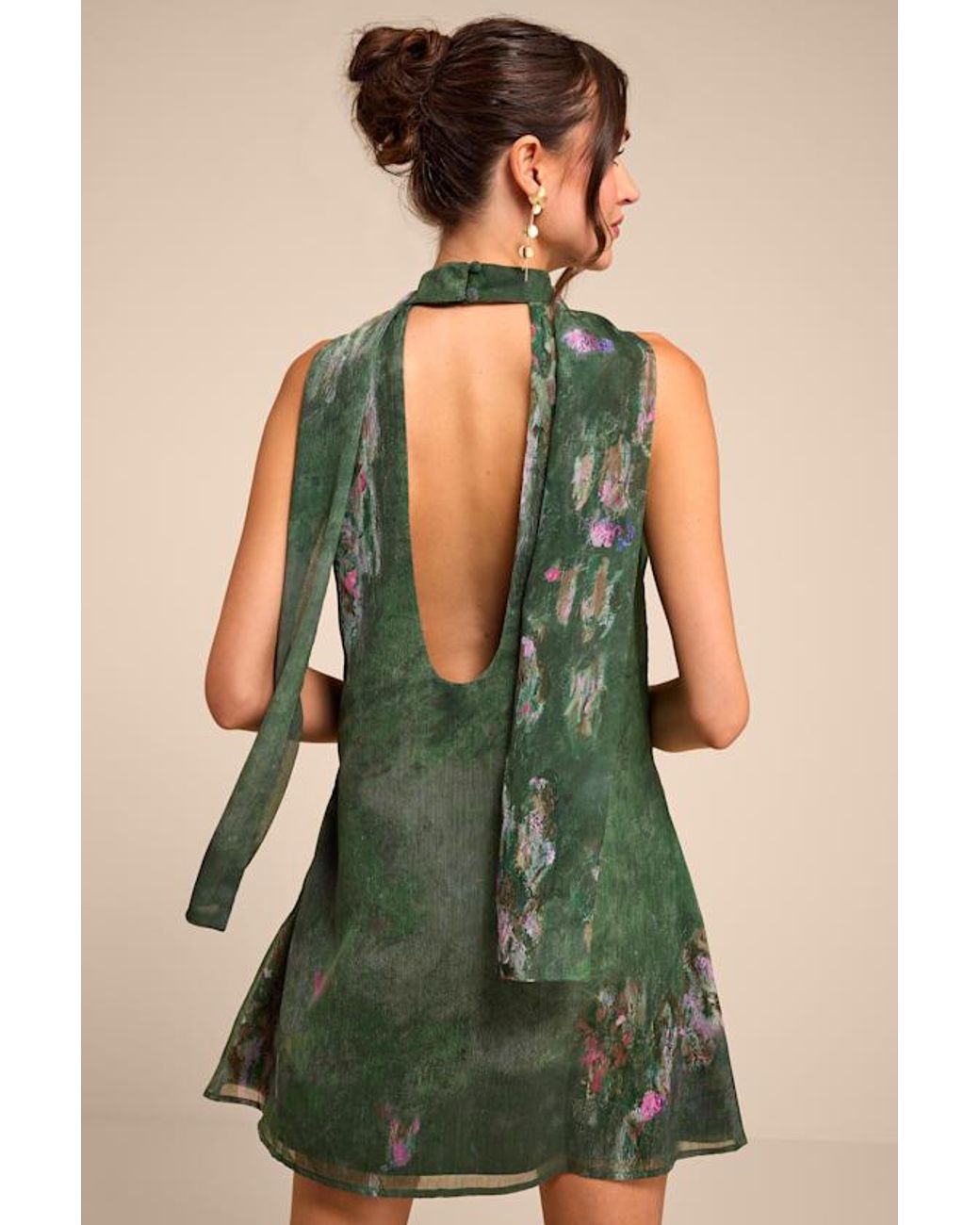 Lulus Green Calixta Abstract Print Sash Mini Dress