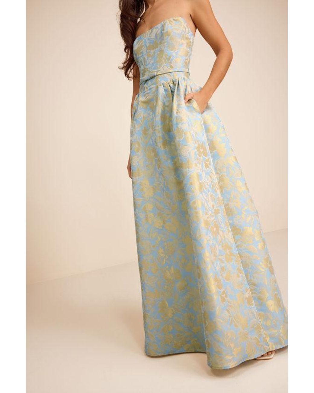 Lulus Natural Bradshaw And Floral Jacquard Maxi Dress