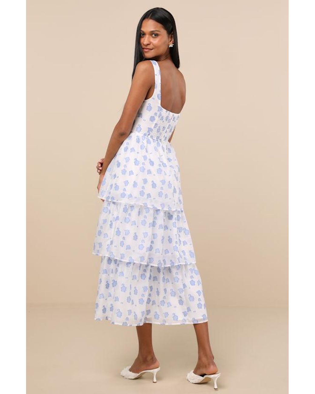 Lulus Multicolor Sweet Potential And Floral Burnout Tiered Midi Dress