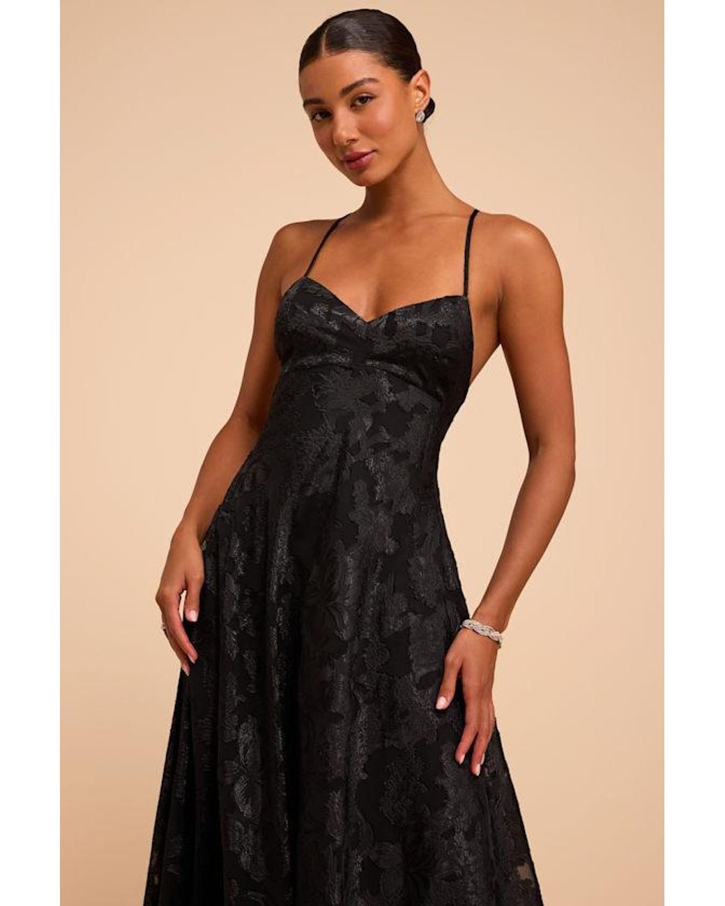 Lulus Black Starlet Burnout Lace-Up Maxi Dress