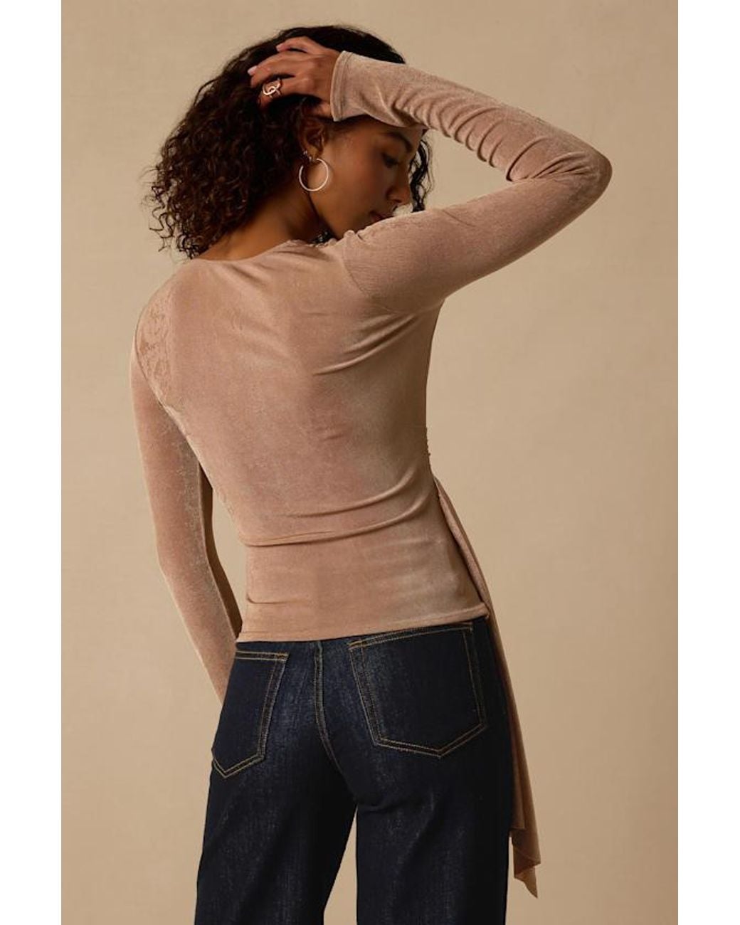 Lulus Natural Beck Khaki Long Sleeve Surplice Top