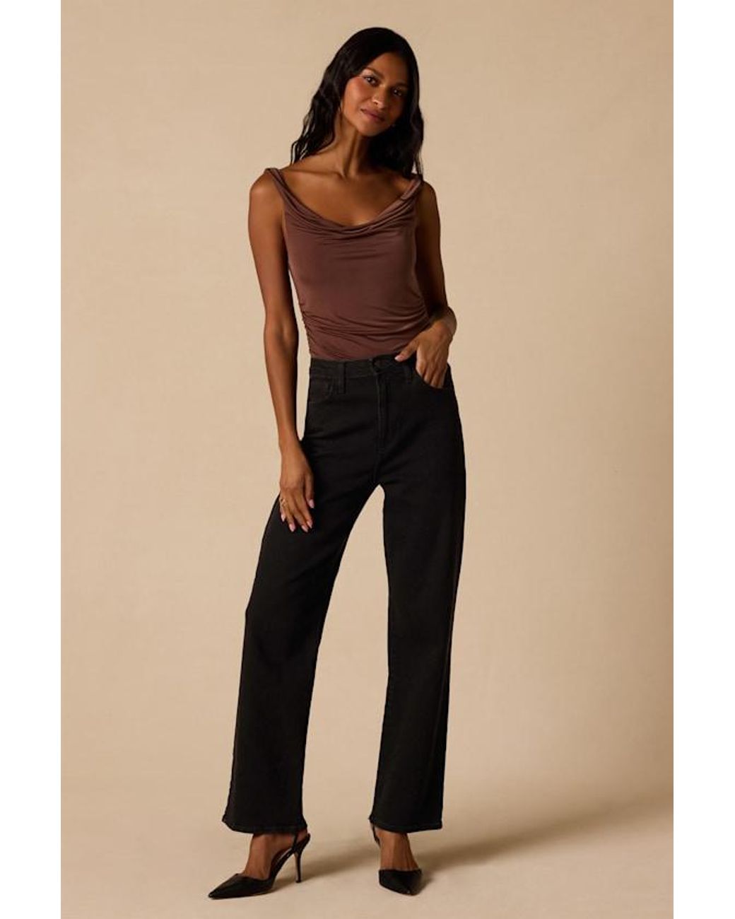 Lulus Brown Sierra Cowl Bodysuit