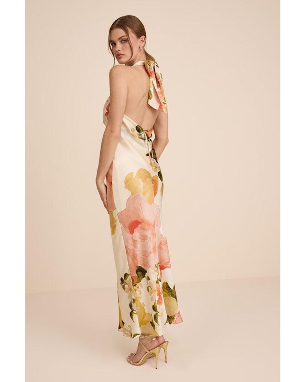 Lulus Natural Diane Multi Floral Cowl Maxi Dress
