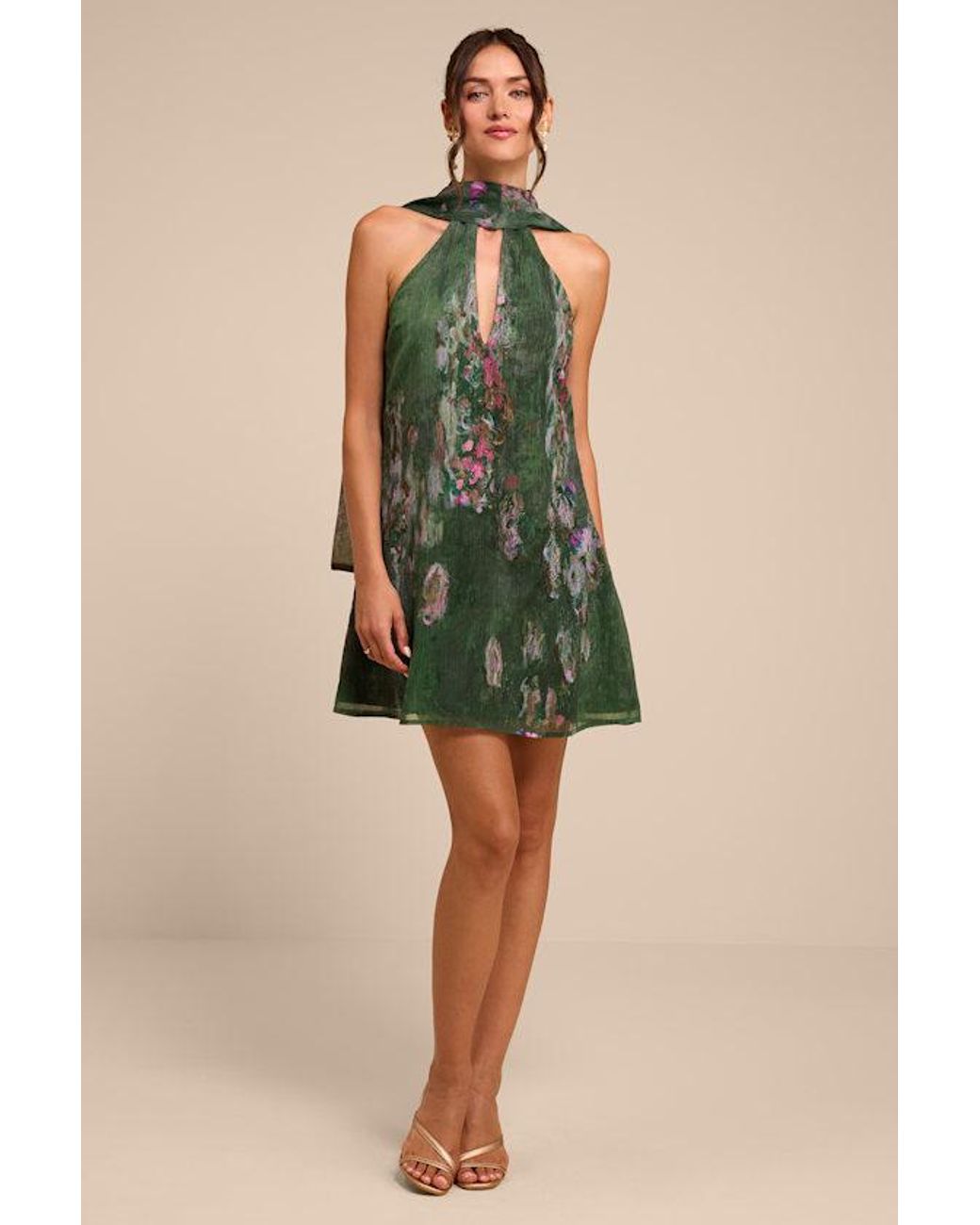 Lulus Green Calixta Abstract Print Sash Mini Dress
