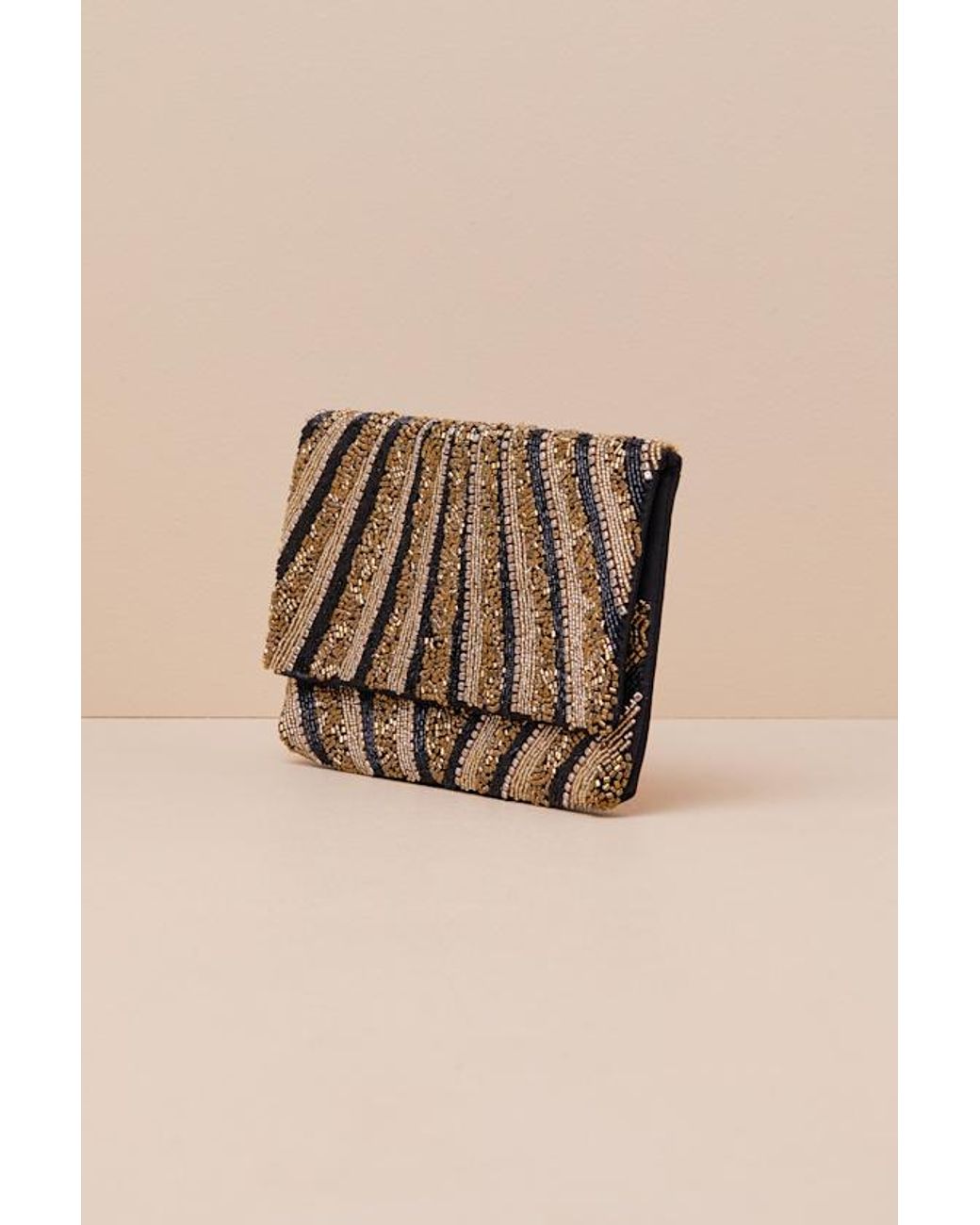 Lulus Black Pleased Rsvp Multi Striped Beaded Clutch