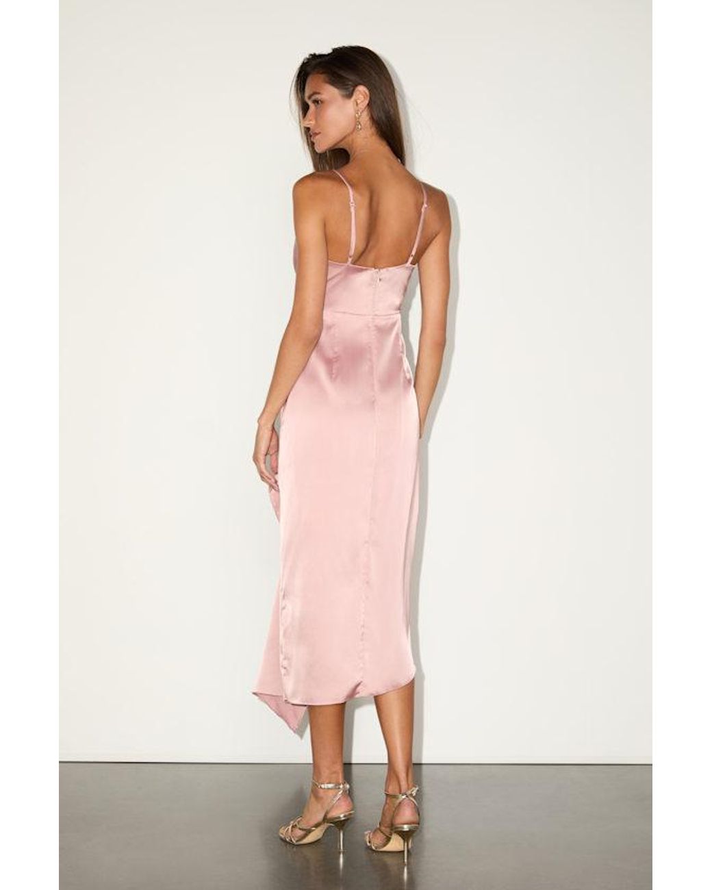 Lulus Pink Caught Feelings Blush Satin Ruffled Midi Dress